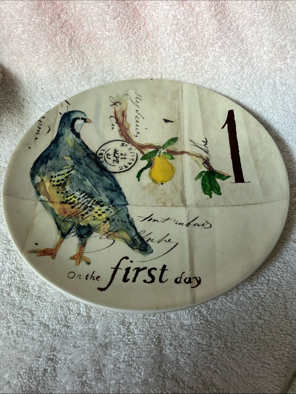 Williams Sonoma First Day of Christmas 8 1/2” Plate